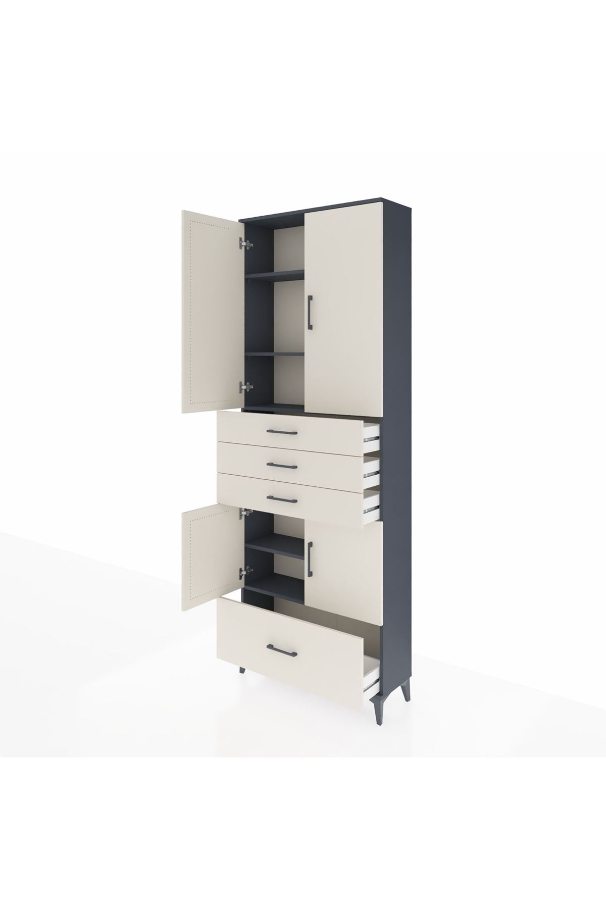 Arges Dolap 5 Raflı 4 Çekmeceli 4 Kapaklı 88x30x243 Antrasit-Aytaşı