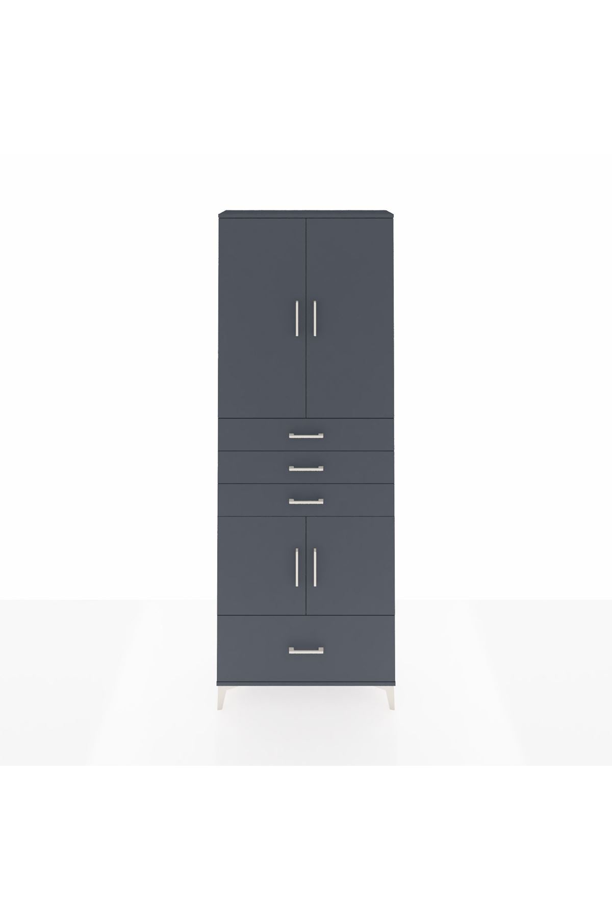 Arges Dolap 5 Raflı 4 Çekmeceli 4 Kapaklı 88x30x243 Antrasit-Antrasit