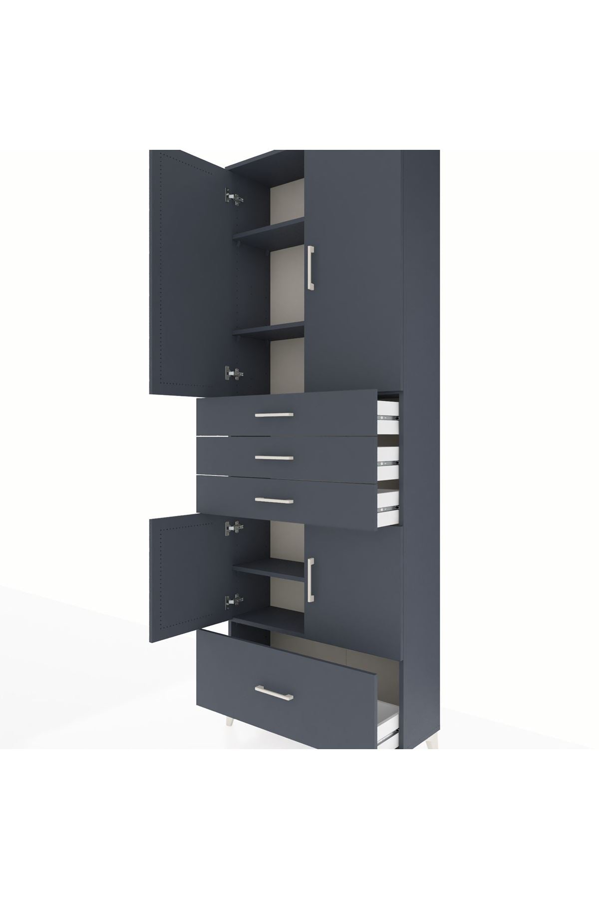 Arges Dolap 5 Raflı 4 Çekmeceli 4 Kapaklı 88x30x243 Antrasit-Antrasit