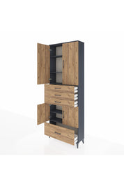 Arges Dolap 5 Raflı 4 Çekmeceli 4 Kapaklı 88x30x243 Antrasit-Çam