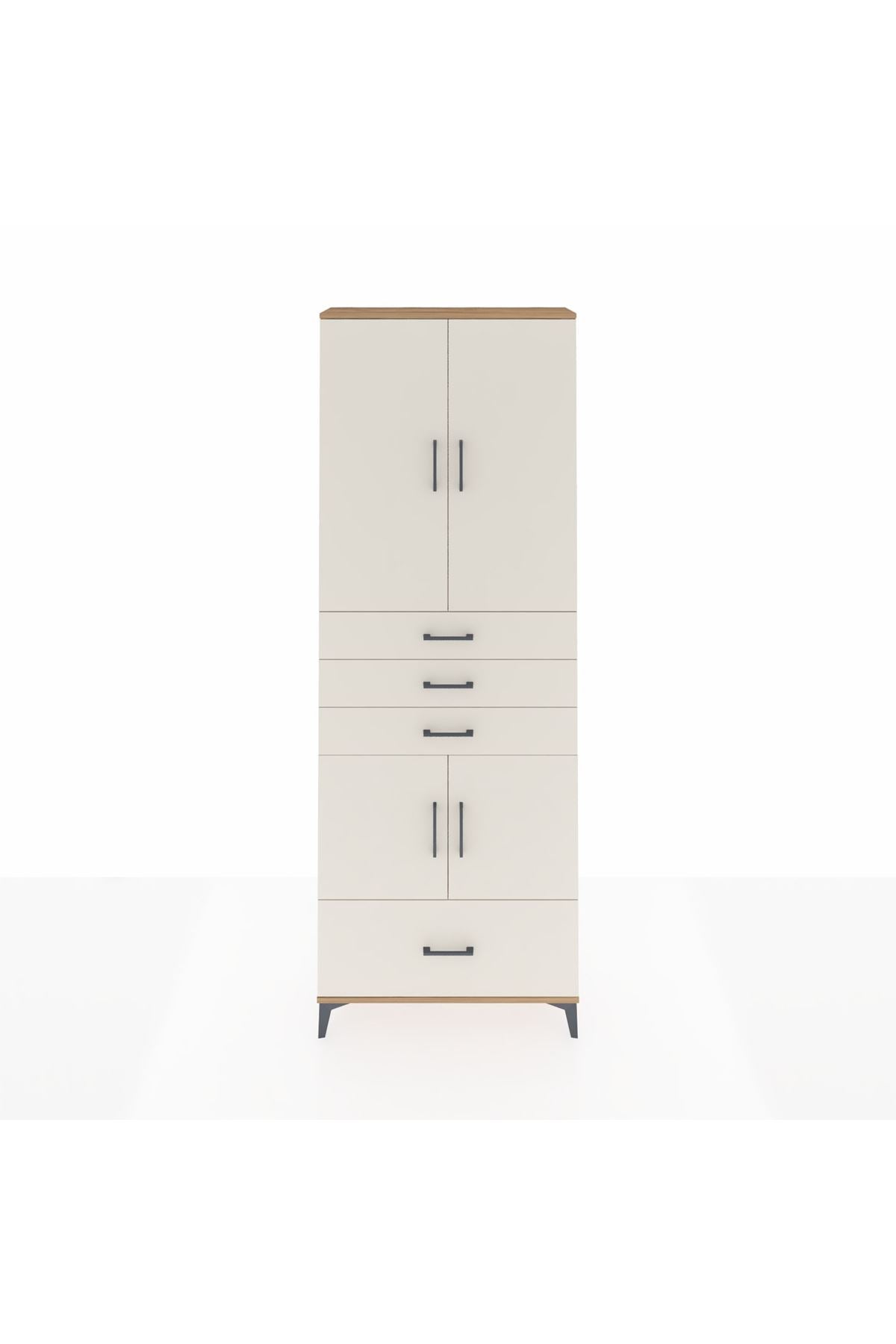 Arges Dolap 5 Raflı 4 Çekmeceli 4 Kapaklı 88x30x243 Çam-Aytaşı