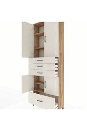 Arges Dolap 5 Raflı 4 Çekmeceli 4 Kapaklı 88x30x243 Çam-Aytaşı