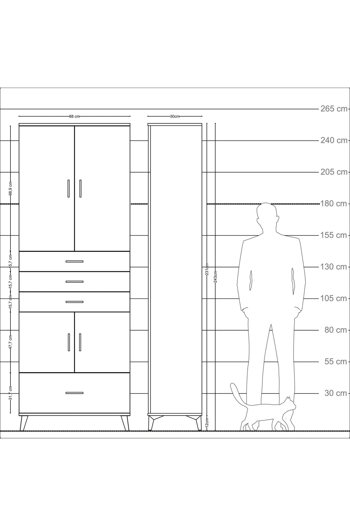 Arges Dolap 5 Raflı 4 Çekmeceli 4 Kapaklı 88x30x243 Çam-Antrasit