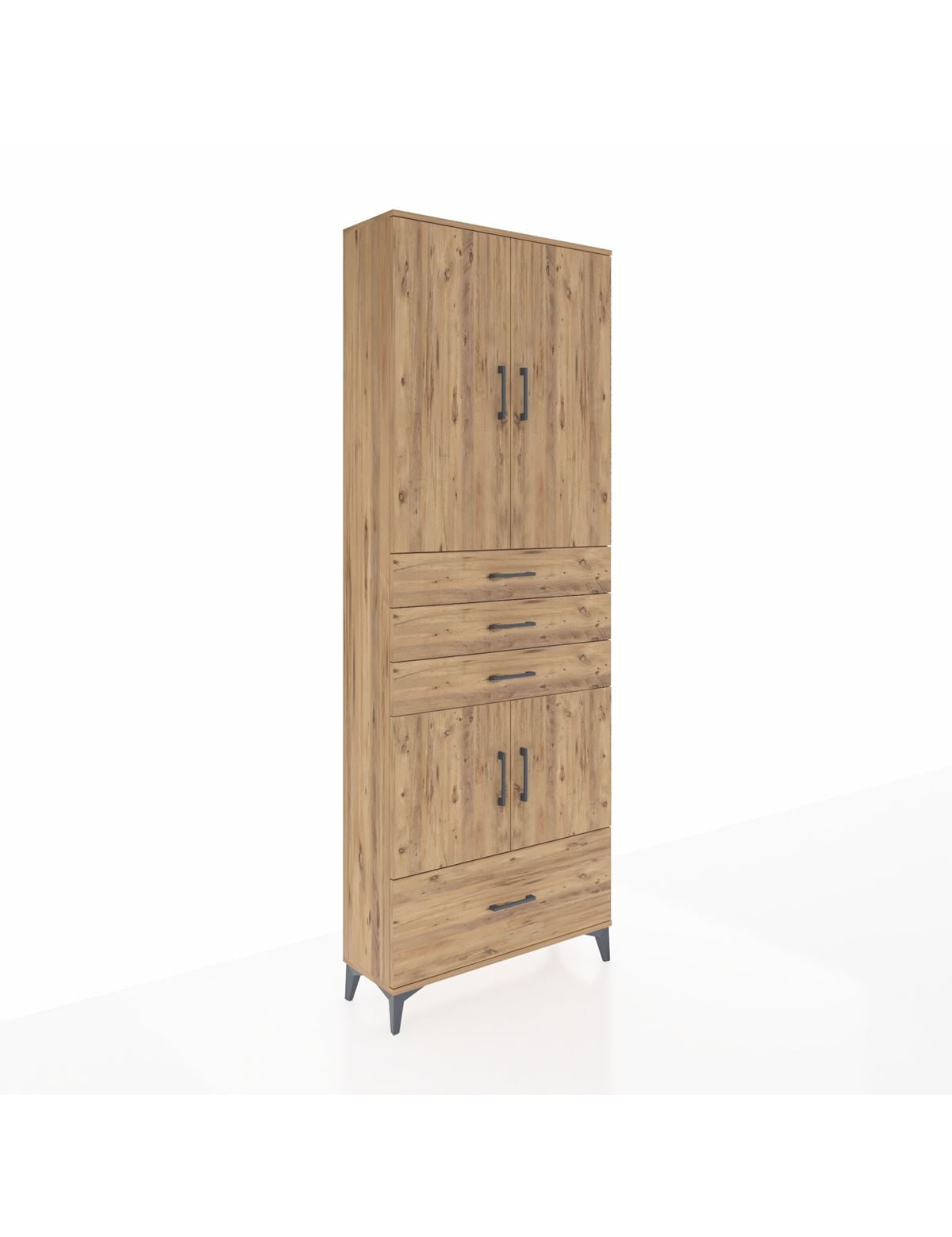 Arges Dolap 5 Raflı 4 Çekmeceli 4 Kapaklı 88x30x243 Çam-Çam