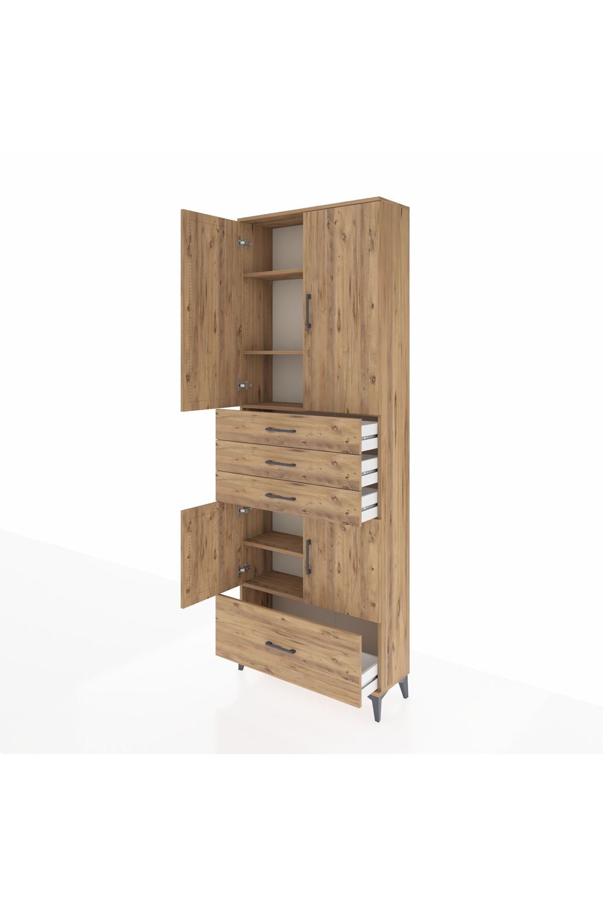 Arges Dolap 5 Raflı 4 Çekmeceli 4 Kapaklı 88x30x243 Çam-Çam