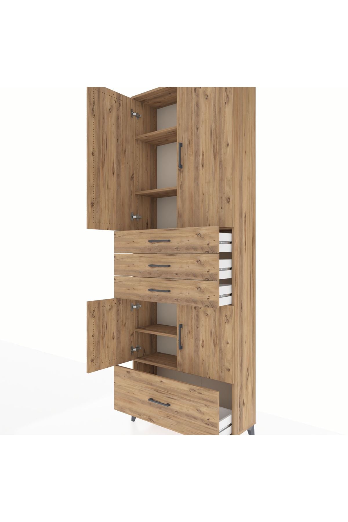 Arges Dolap 5 Raflı 4 Çekmeceli 4 Kapaklı 88x30x243 Çam-Çam