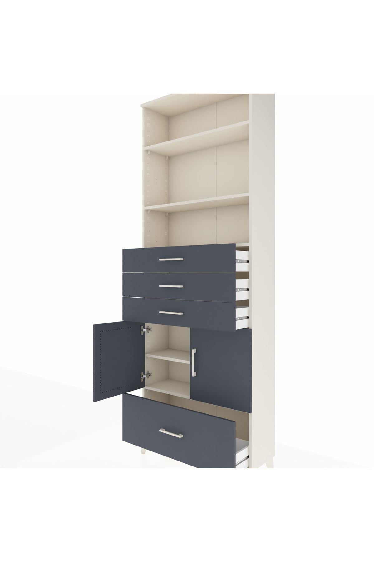 Arges Dolap 5 Raflı 4 Çekmeceli 2 Kapaklı 88x30x243 Aytaşı-Antrasit