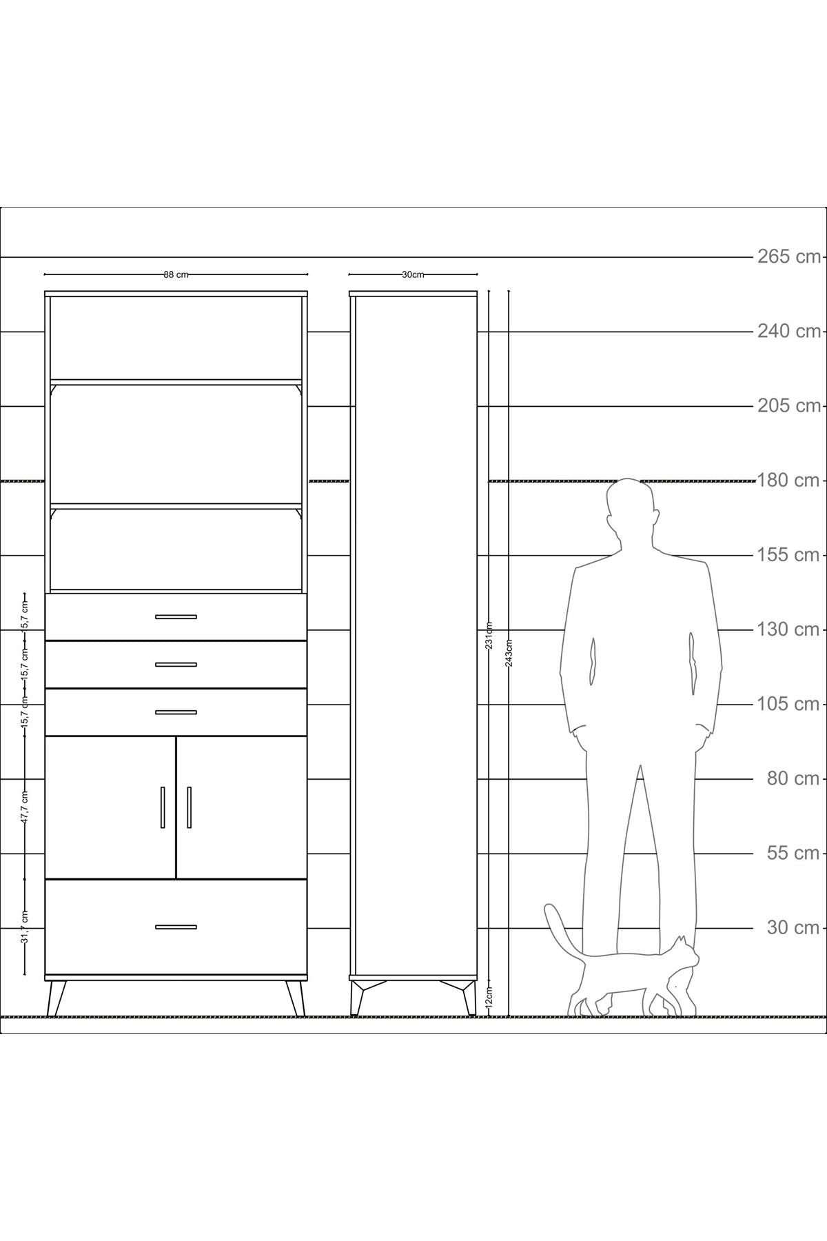 Arges Dolap 5 Raflı 4 Çekmeceli 2 Kapaklı 88x30x243 Aytaşı-Antrasit
