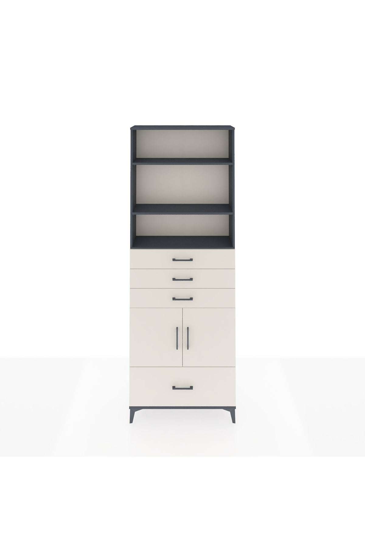 Arges Dolap 5 Raflı 4 Çekmeceli 2 Kapaklı 88x30x243 Antrasit-Aytaşı