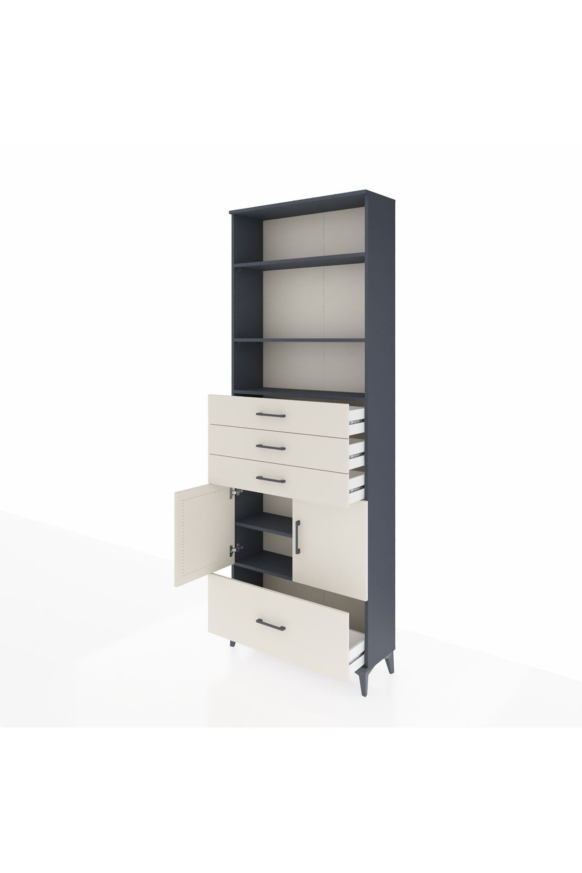 Arges Dolap 5 Raflı 4 Çekmeceli 2 Kapaklı 88x30x243 Antrasit-Aytaşı