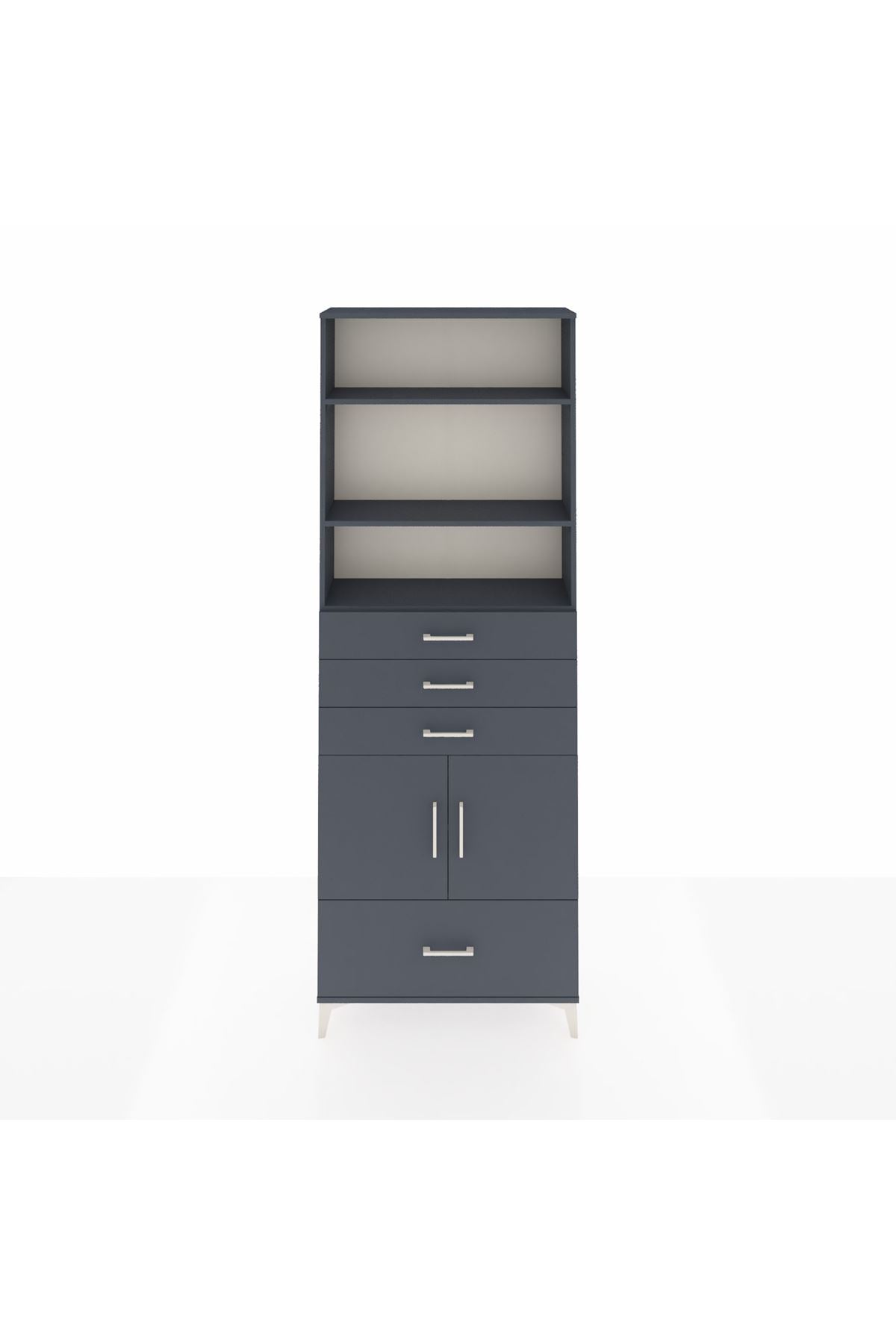 Arges Dolap 5 Raflı 4 Çekmeceli 2 Kapaklı 88x30x243 Antrasit-Antrasit