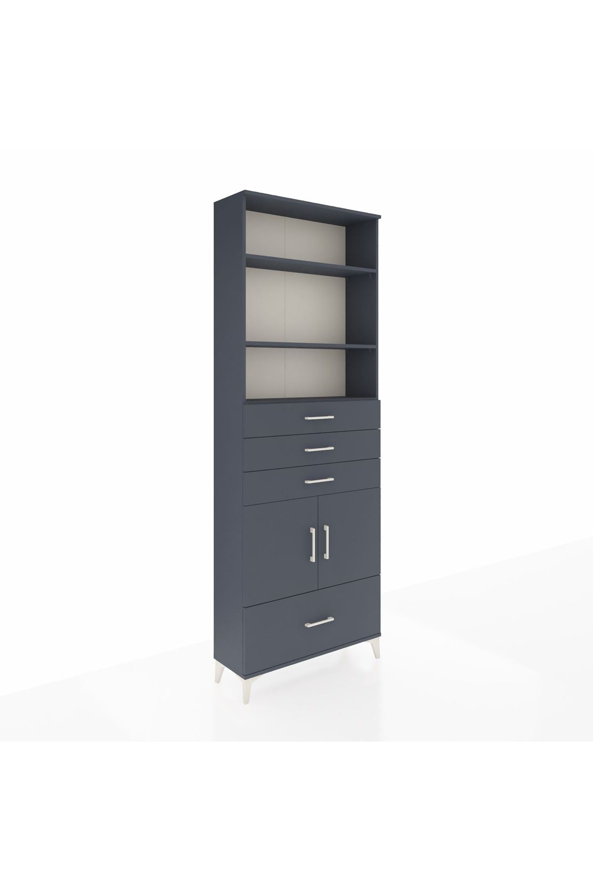 Arges Dolap 5 Raflı 4 Çekmeceli 2 Kapaklı 88x30x243 Antrasit-Antrasit