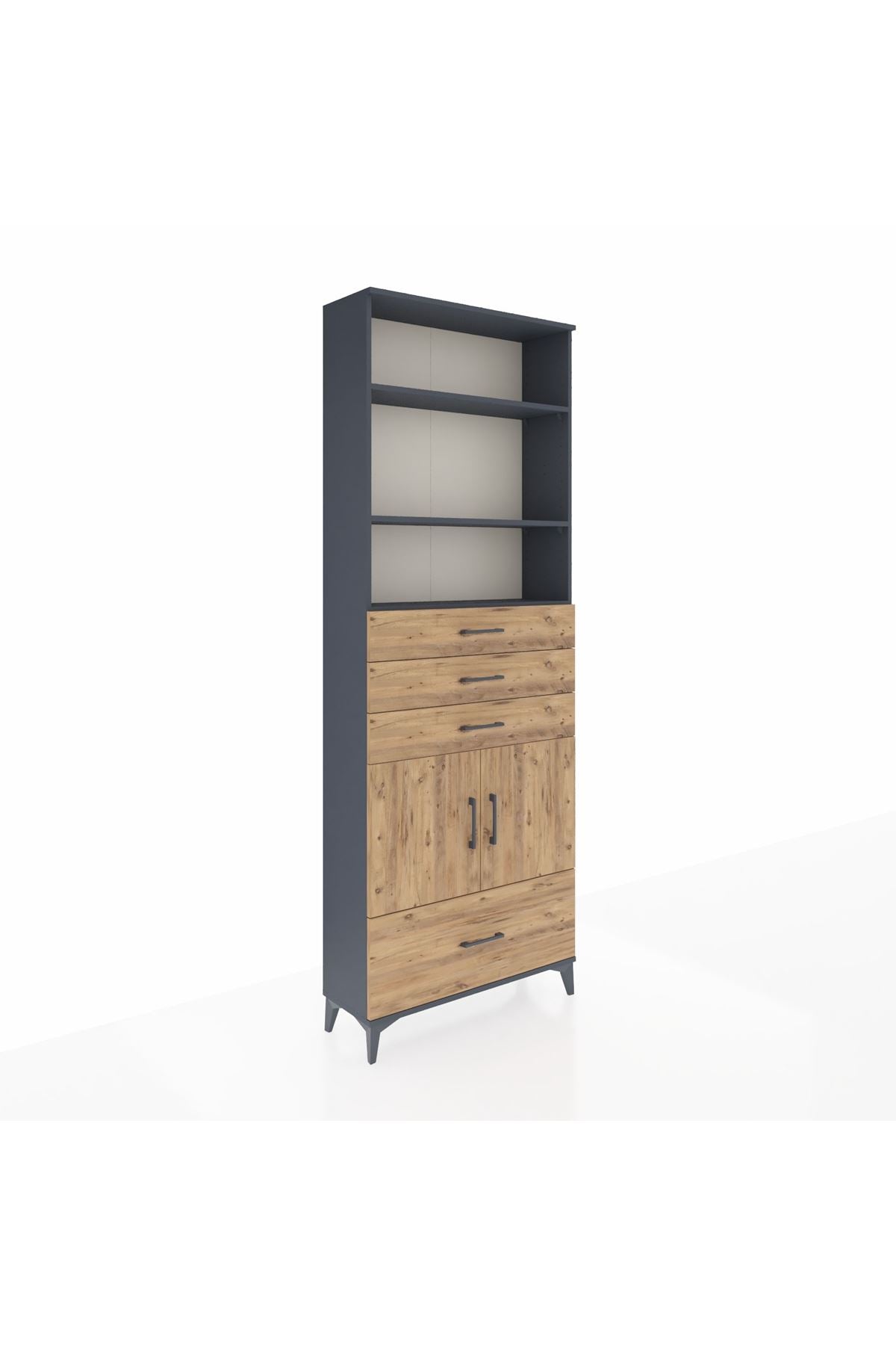 Arges Dolap 5 Raflı 4 Çekmeceli 2 Kapaklı 88x30x243 Antrasit-Çam
