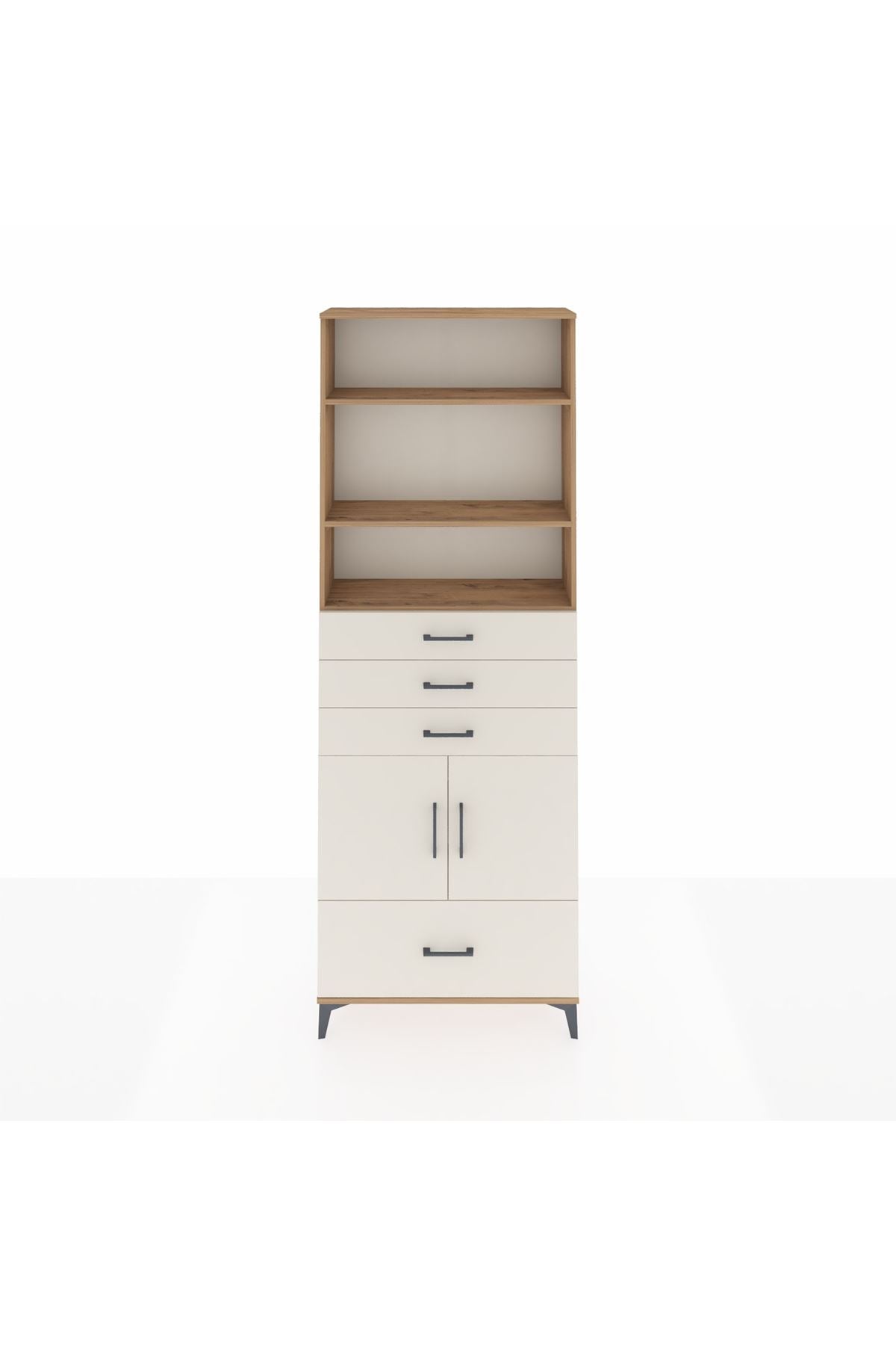 Arges Dolap 5 Raflı 4 Çekmeceli 2 Kapaklı 88x30x243 Çam-Aytaşı