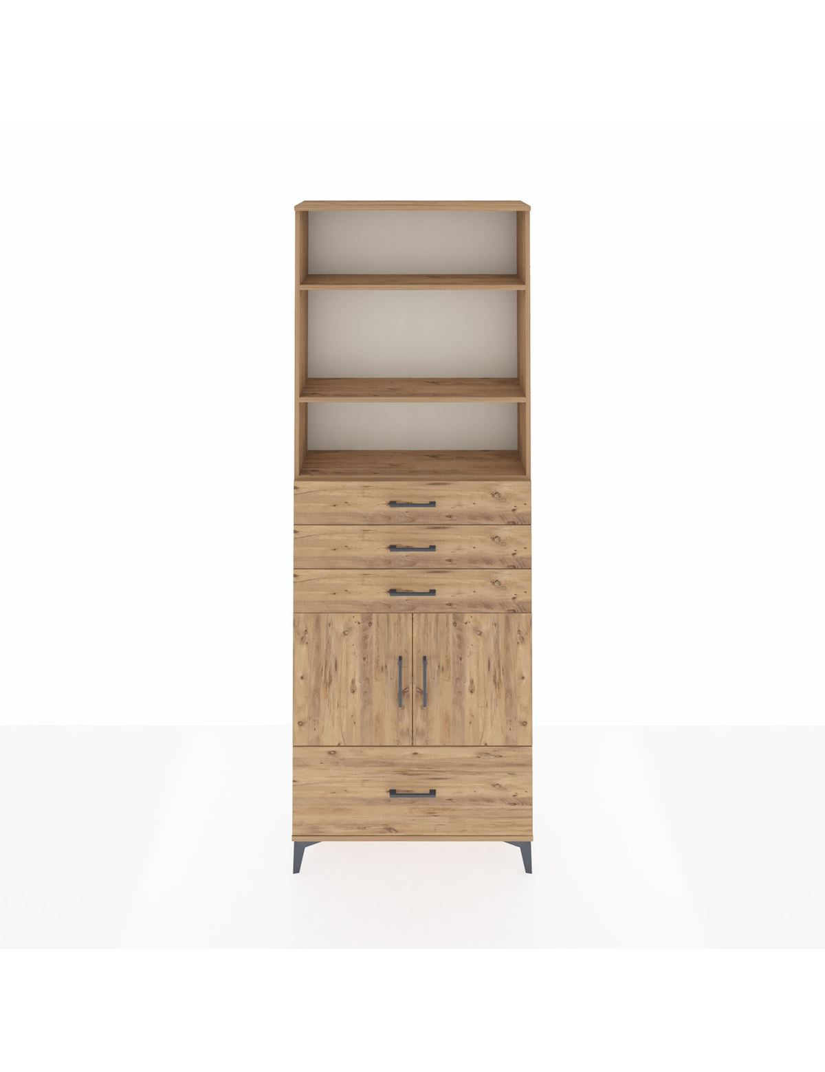 Arges Dolap 5 Raflı 4 Çekmeceli 2 Kapaklı 88x30x243 Çam-Çam