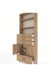 Arges Dolap 5 Raflı 4 Çekmeceli 2 Kapaklı 88x30x243 Çam-Çam