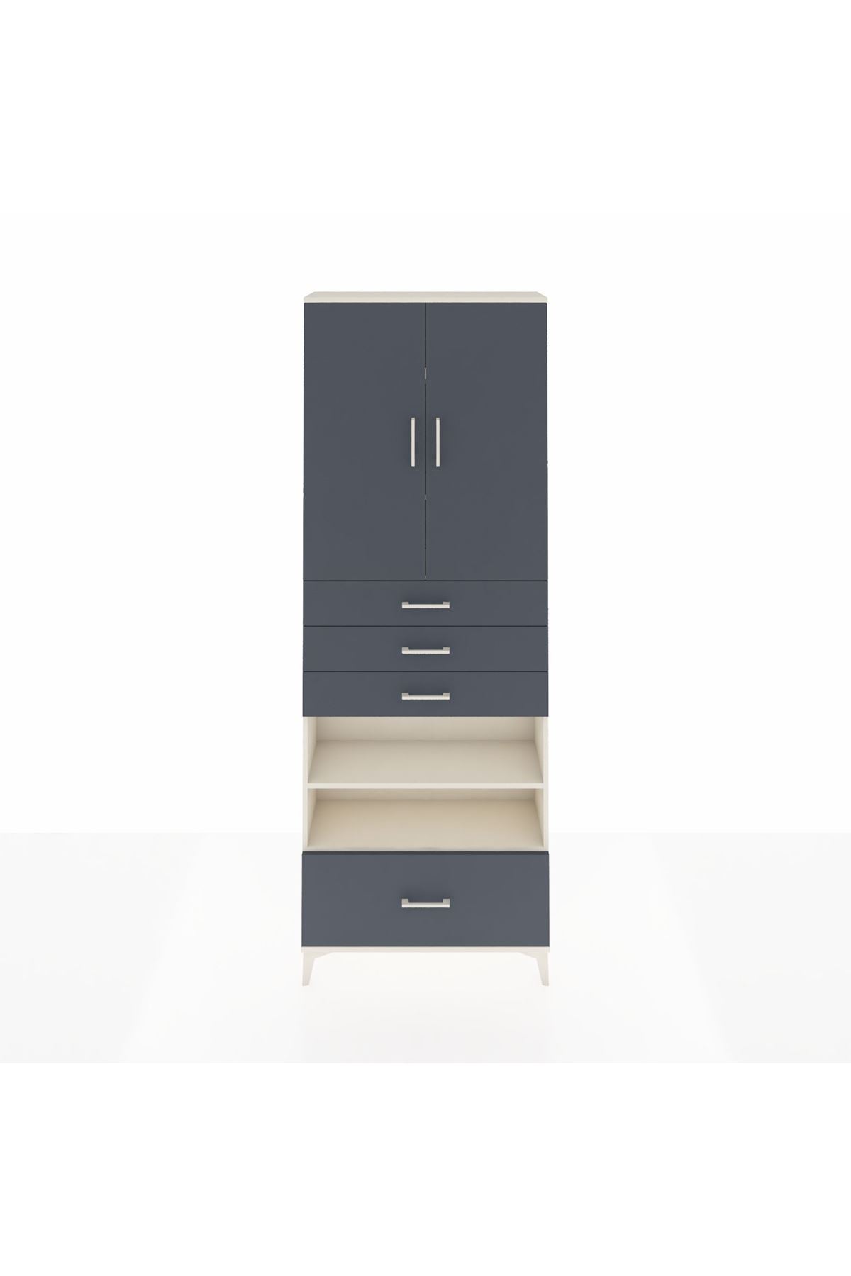 Arges Dolap 5 Raflı 4 Çekmeceli 2 Kapaklı 88x30x243 Aytaşı-Antrasit