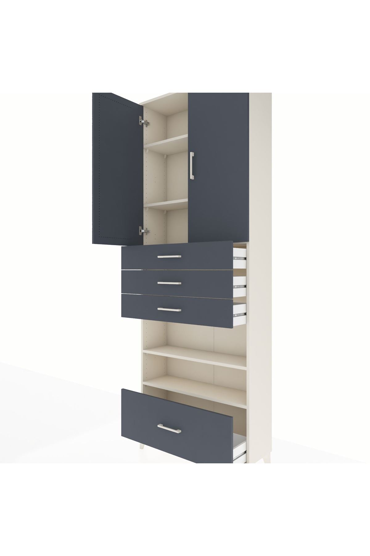 Arges Dolap 5 Raflı 4 Çekmeceli 2 Kapaklı 88x30x243 Aytaşı-Antrasit