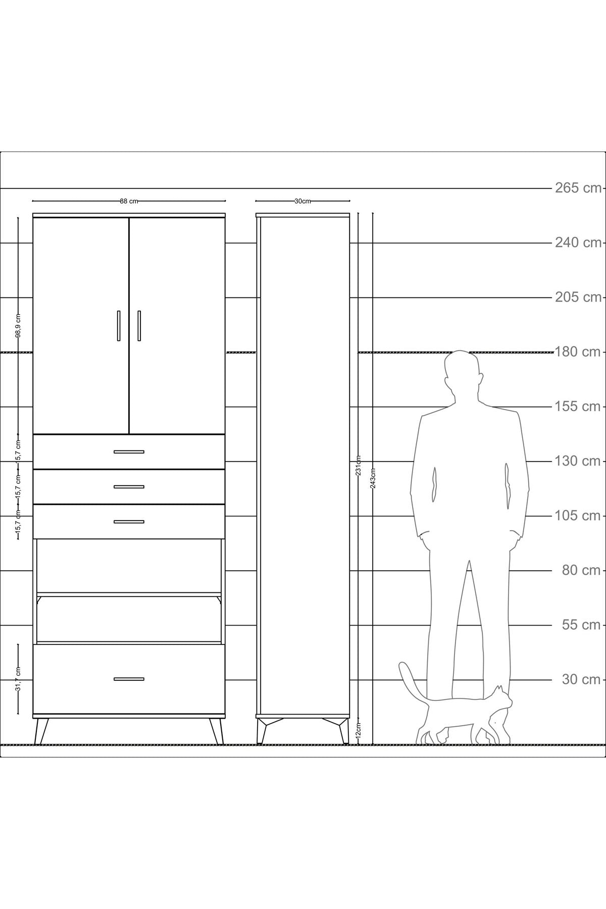 Arges Dolap 5 Raflı 4 Çekmeceli 2 Kapaklı 88x30x243 Aytaşı-Antrasit