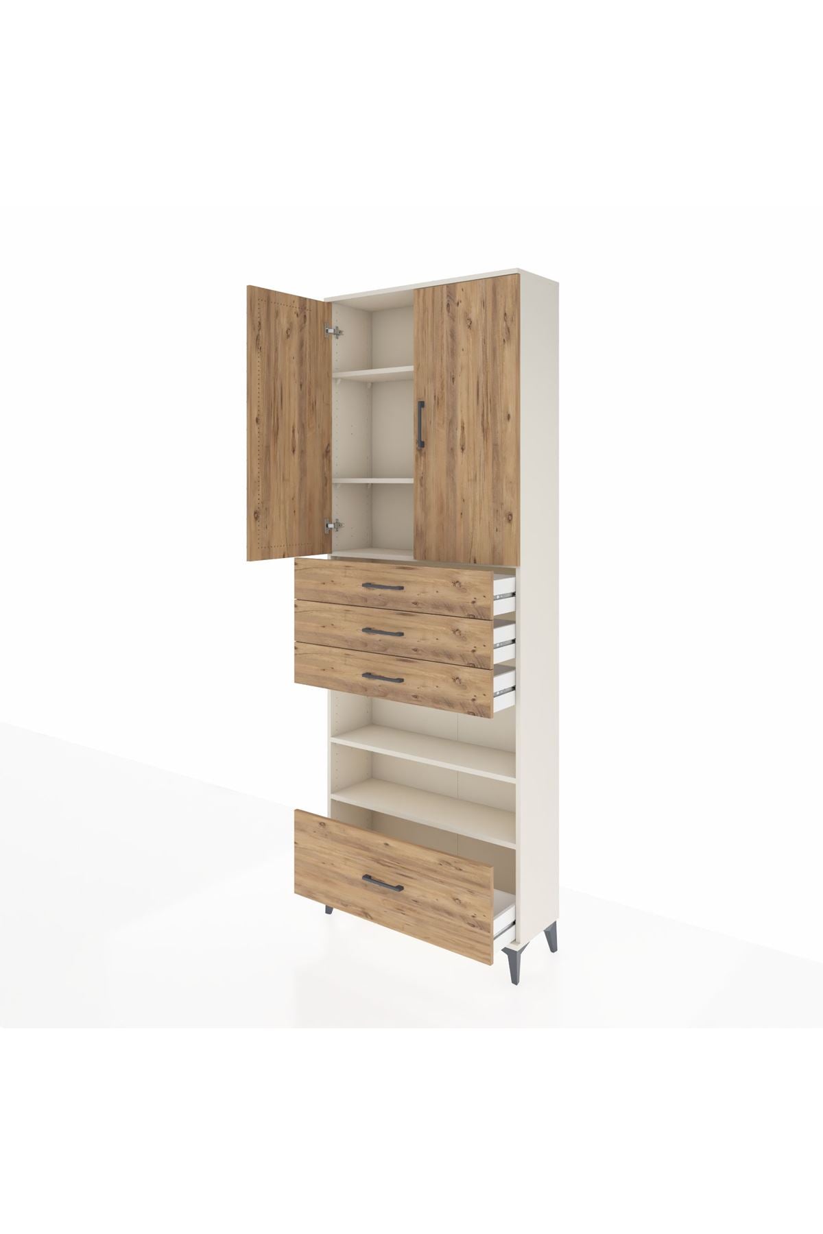 Arges Dolap 5 Raflı 4 Çekmeceli 2 Kapaklı 88x30x243 Aytaşı-Çam