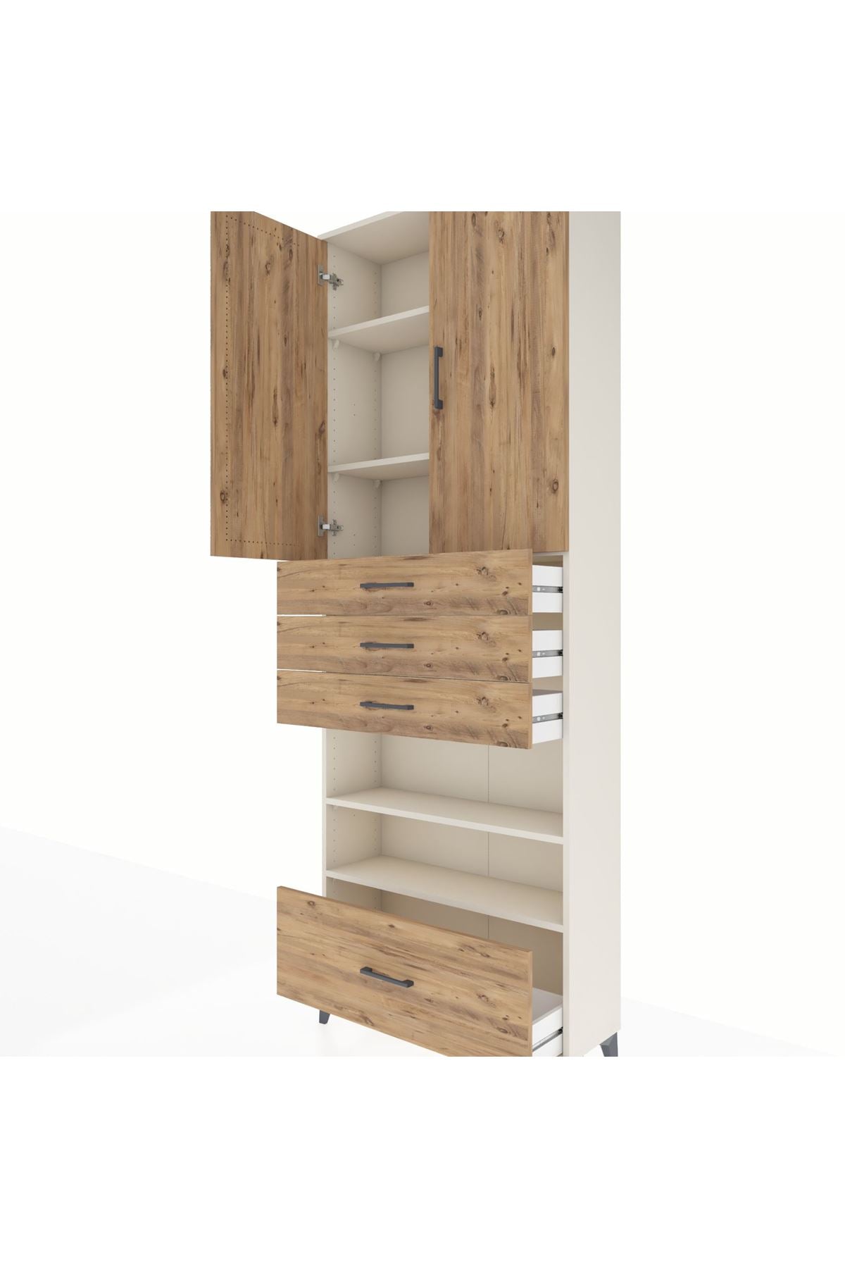 Arges Dolap 5 Raflı 4 Çekmeceli 2 Kapaklı 88x30x243 Aytaşı-Çam