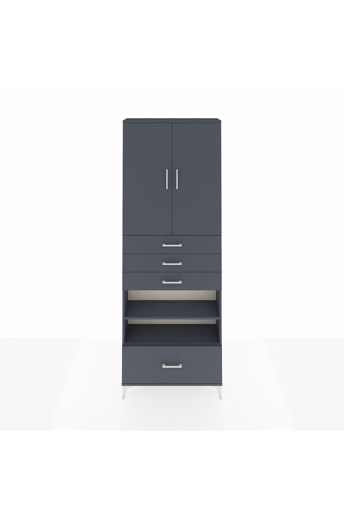 Arges Dolap 5 Raflı 4 Çekmeceli 2 Kapaklı 88x30x243 Antrasit-Antrasit