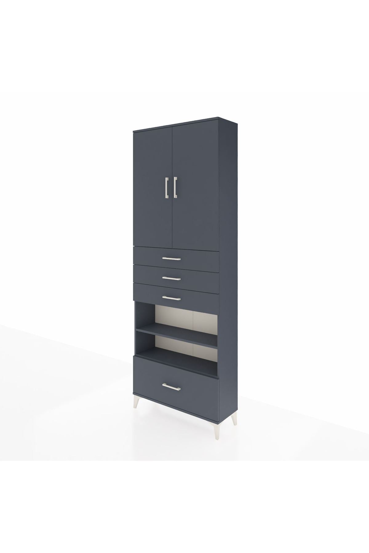 Arges Dolap 5 Raflı 4 Çekmeceli 2 Kapaklı 88x30x243 Antrasit-Antrasit