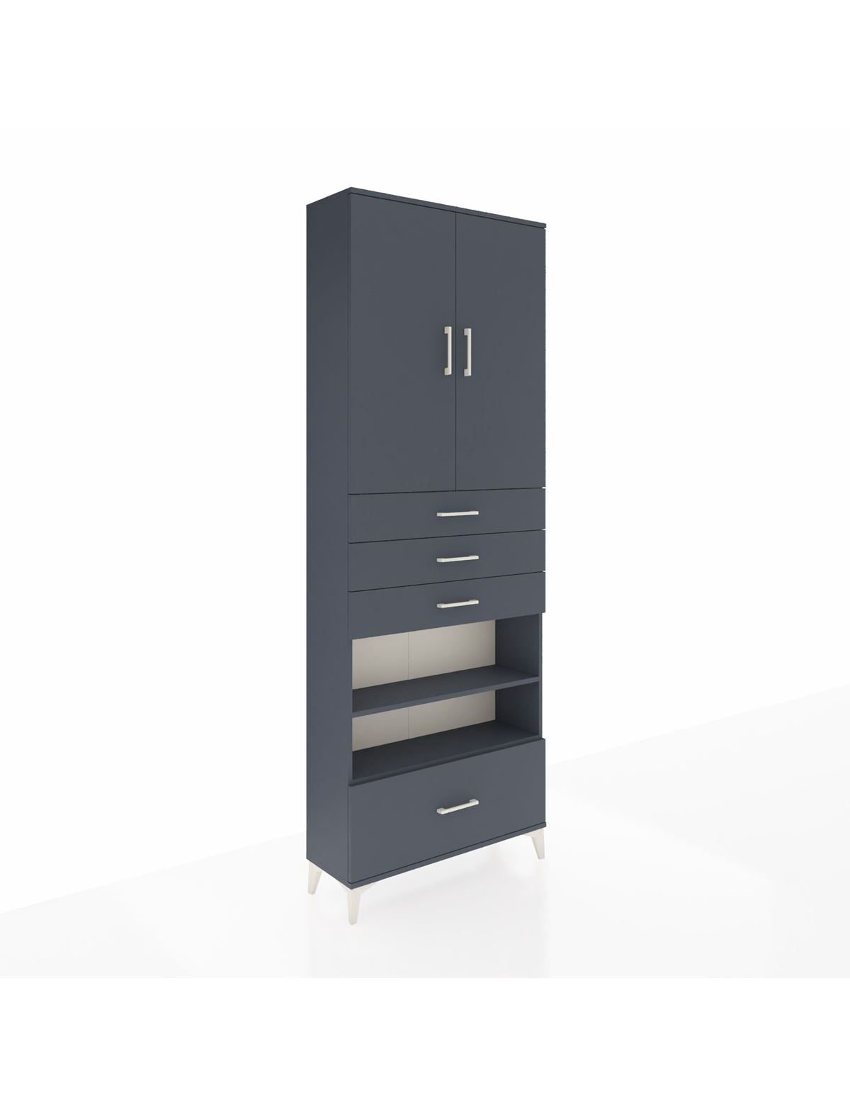 Arges Dolap 5 Raflı 4 Çekmeceli 2 Kapaklı 88x30x243 Antrasit-Antrasit