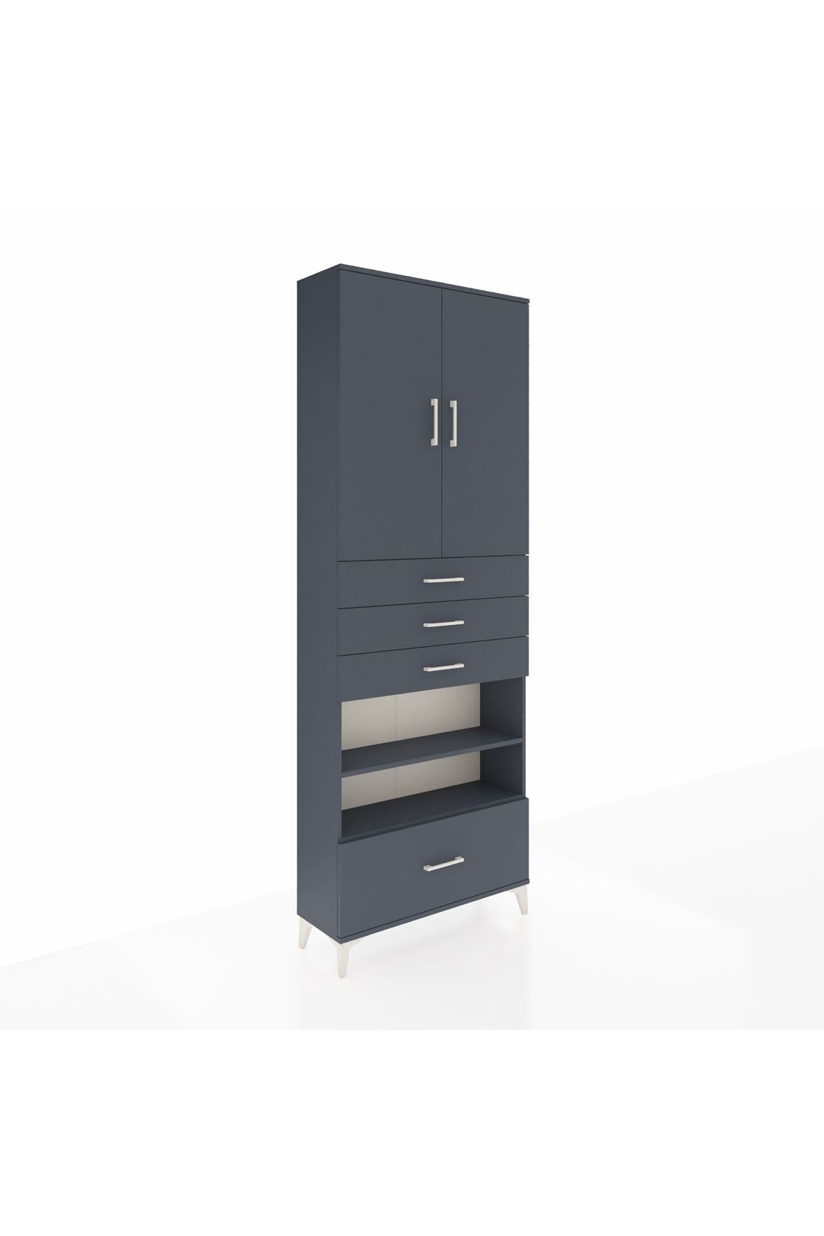 Arges Dolap 5 Raflı 4 Çekmeceli 2 Kapaklı 88x30x243 Antrasit-Antrasit