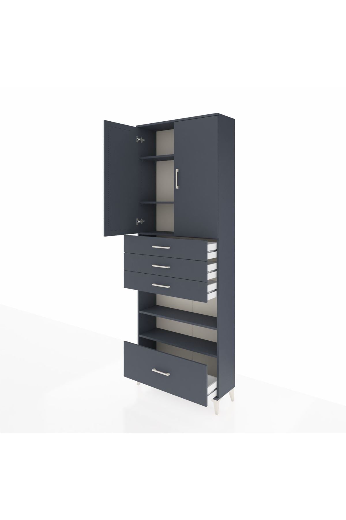 Arges Dolap 5 Raflı 4 Çekmeceli 2 Kapaklı 88x30x243 Antrasit-Antrasit