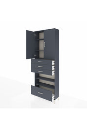 Arges Dolap 5 Raflı 4 Çekmeceli 2 Kapaklı 88x30x243 Antrasit-Antrasit