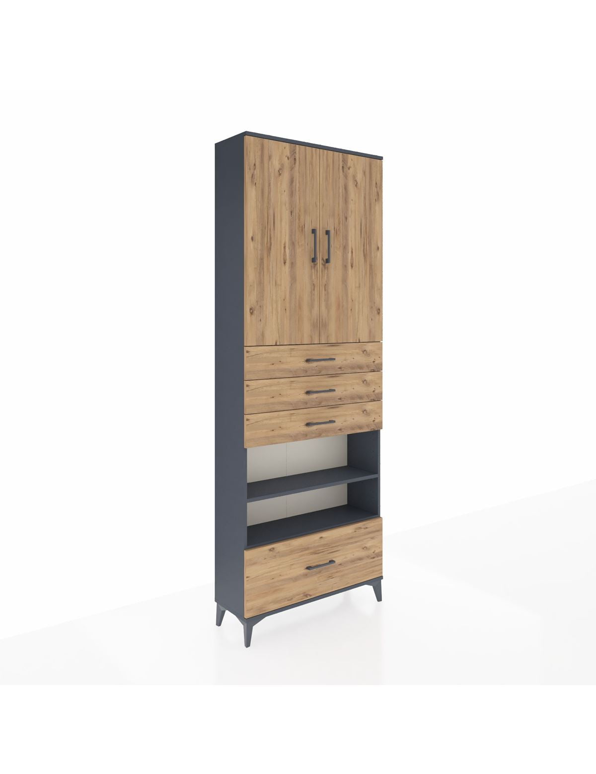 Arges Dolap 5 Raflı 4 Çekmeceli 2 Kapaklı 88x30x243 Antrasit-Çam