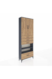 Arges Dolap 5 Raflı 4 Çekmeceli 2 Kapaklı 88x30x243 Antrasit-Çam