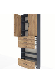 Arges Dolap 5 Raflı 4 Çekmeceli 2 Kapaklı 88x30x243 Antrasit-Çam