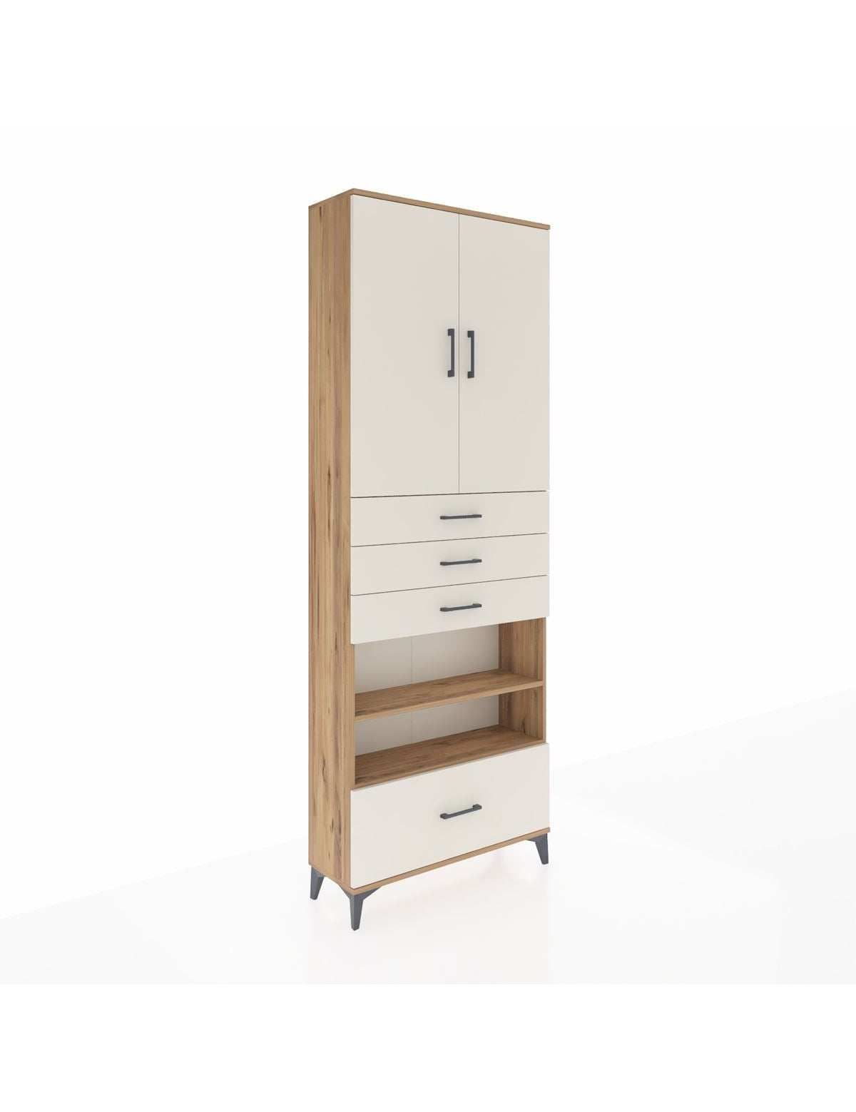 Arges Dolap 5 Raflı 4 Çekmeceli 2 Kapaklı 88x30x243 Çam-Aytaşı