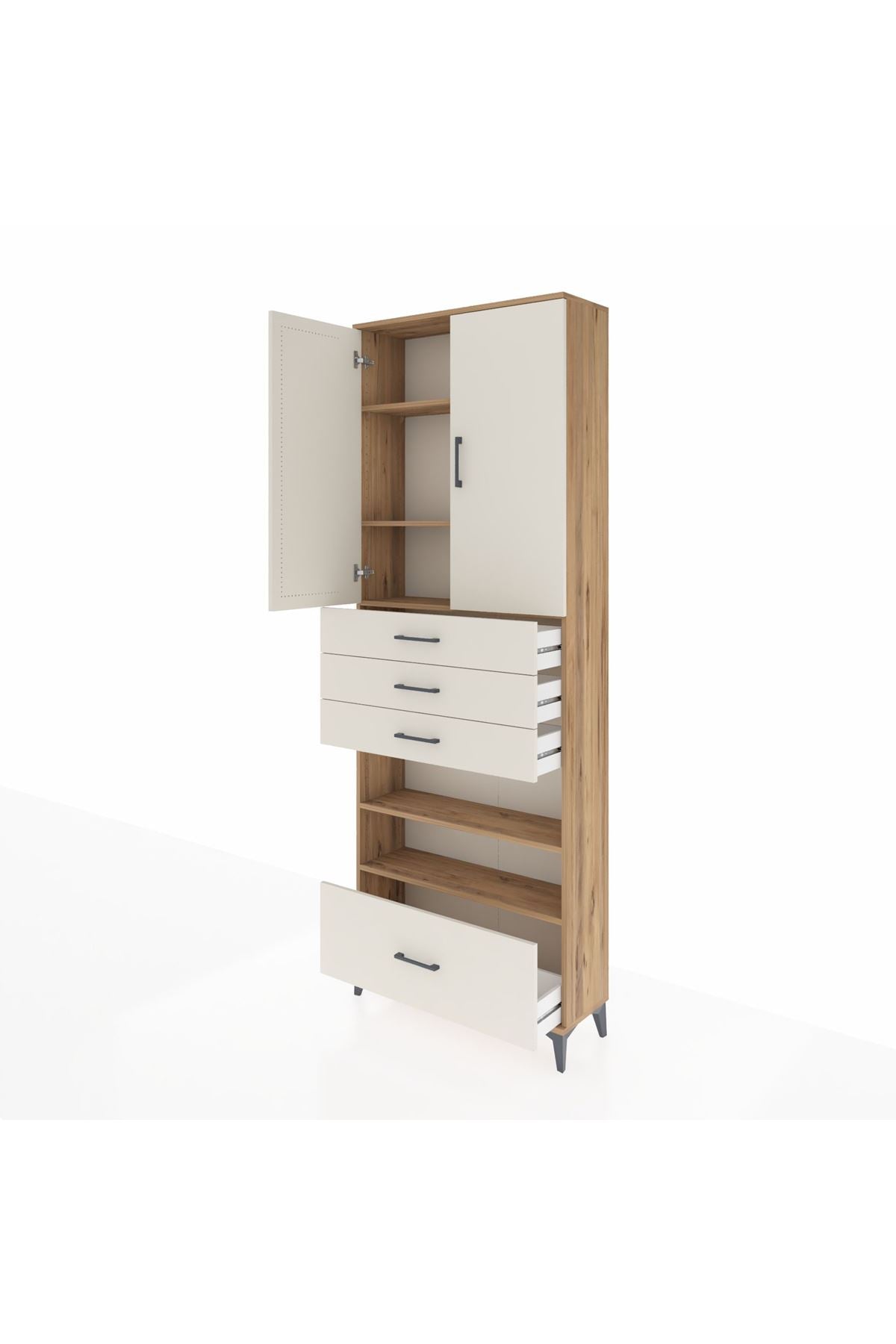 Arges Dolap 5 Raflı 4 Çekmeceli 2 Kapaklı 88x30x243 Çam-Aytaşı