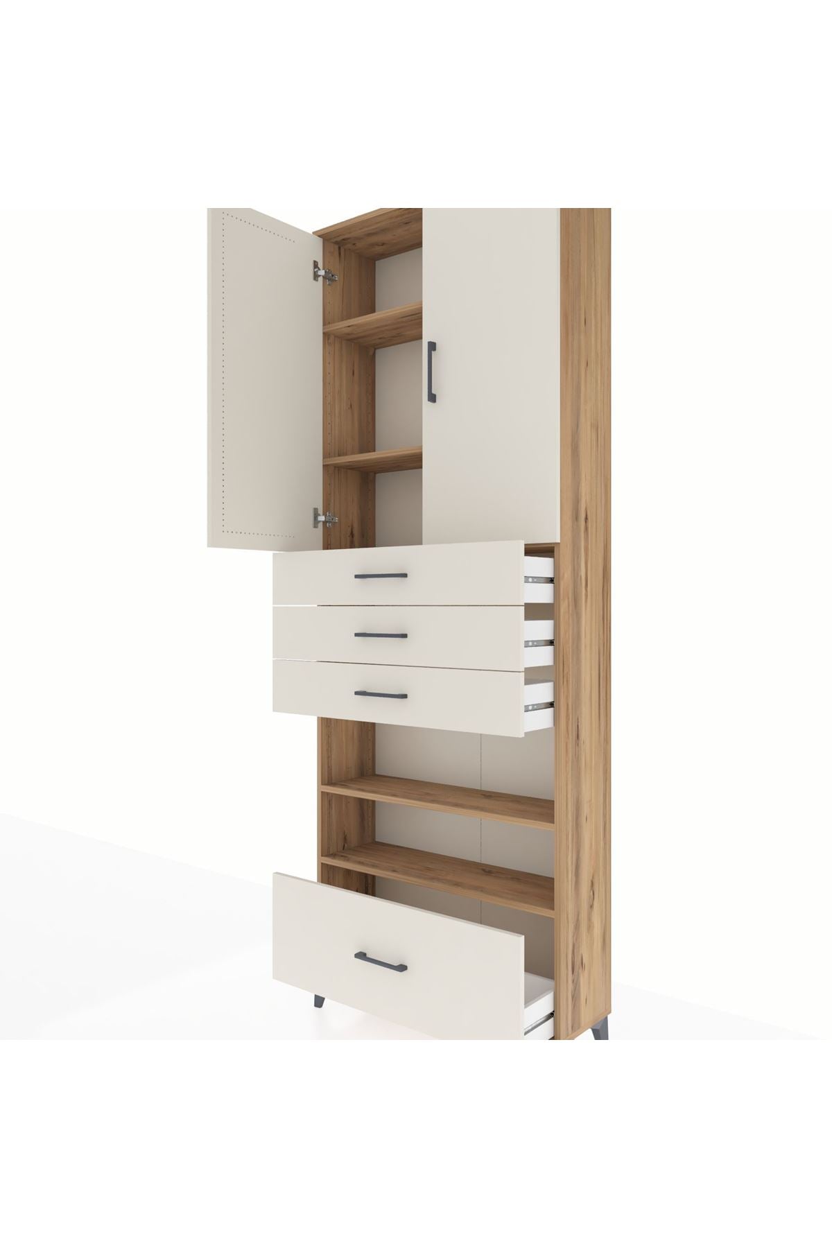 Arges Dolap 5 Raflı 4 Çekmeceli 2 Kapaklı 88x30x243 Çam-Aytaşı
