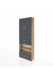 Arges Dolap 5 Raflı 4 Çekmeceli 2 Kapaklı 88x30x243 Çam-Antrasit