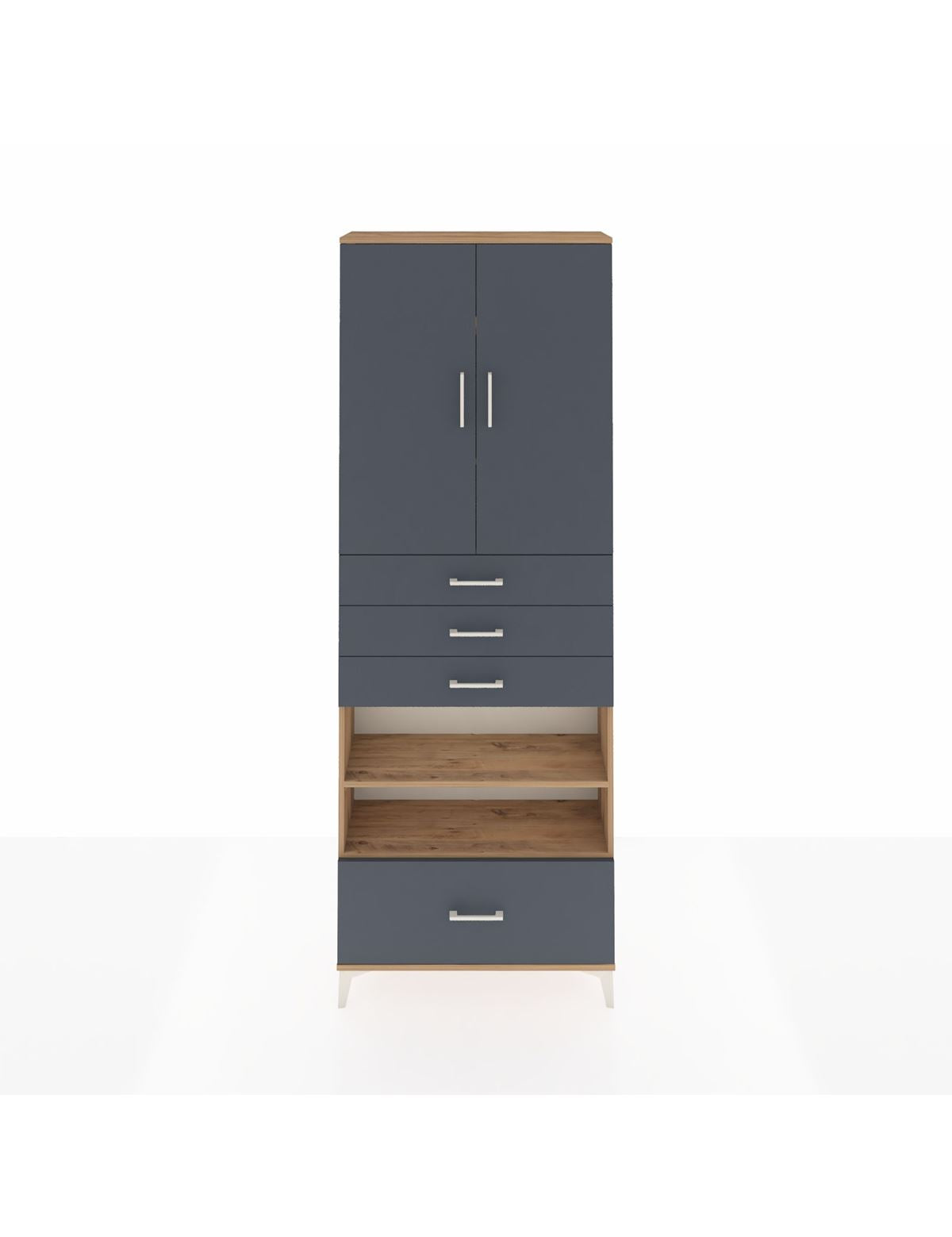 Arges Dolap 5 Raflı 4 Çekmeceli 2 Kapaklı 88x30x243 Çam-Antrasit