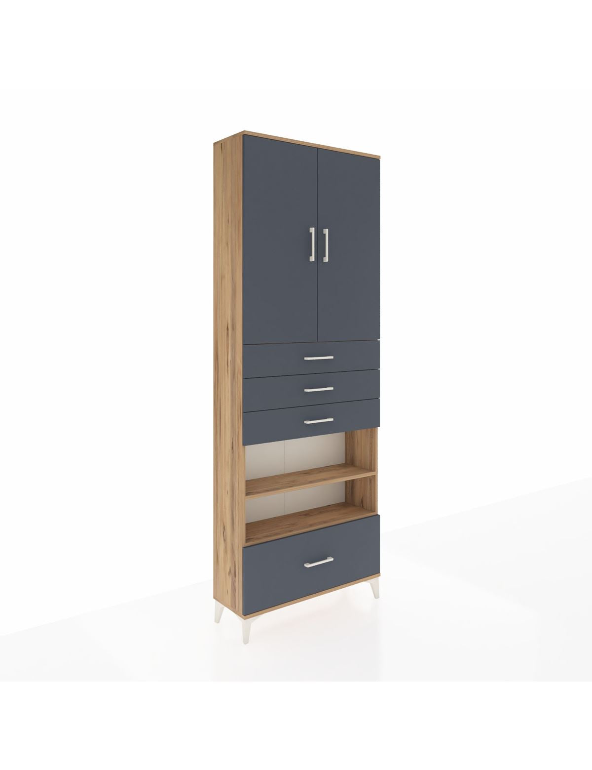 Arges Dolap 5 Raflı 4 Çekmeceli 2 Kapaklı 88x30x243 Çam-Antrasit