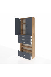 Arges Dolap 5 Raflı 4 Çekmeceli 2 Kapaklı 88x30x243 Çam-Antrasit