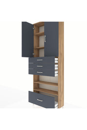 Arges Dolap 5 Raflı 4 Çekmeceli 2 Kapaklı 88x30x243 Çam-Antrasit