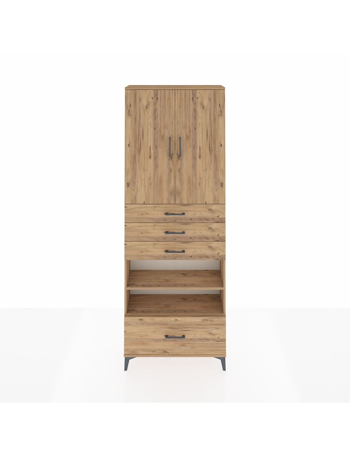 Arges Dolap 5 Raflı 4 Çekmeceli 2 Kapaklı 88x30x243 Çam-Çam