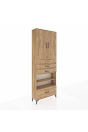 Arges Dolap 5 Raflı 4 Çekmeceli 2 Kapaklı 88x30x243 Çam-Çam