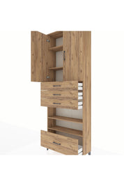 Arges Dolap 5 Raflı 4 Çekmeceli 2 Kapaklı 88x30x243 Çam-Çam