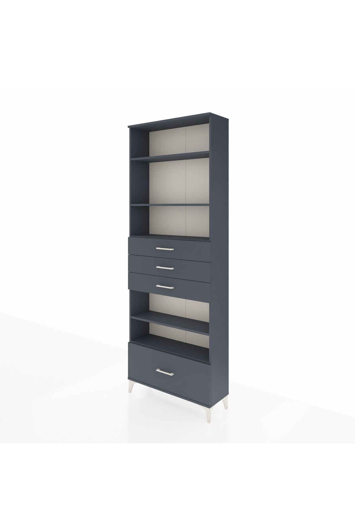 Arges Dolap 5 Raflı 4 Çekmeceli 88x30x243 Antrasit-Antrasit