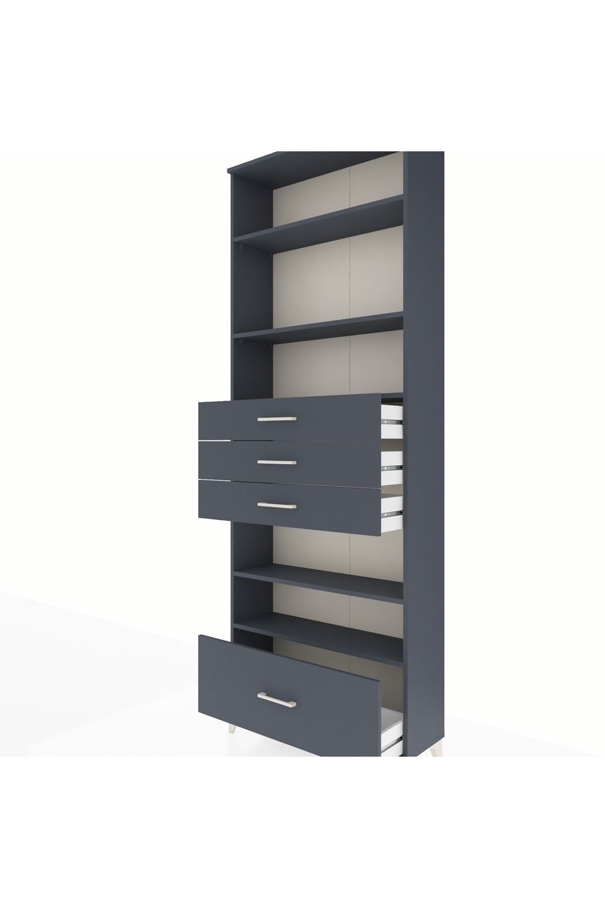 Arges Dolap 5 Raflı 4 Çekmeceli 88x30x243 Antrasit-Antrasit