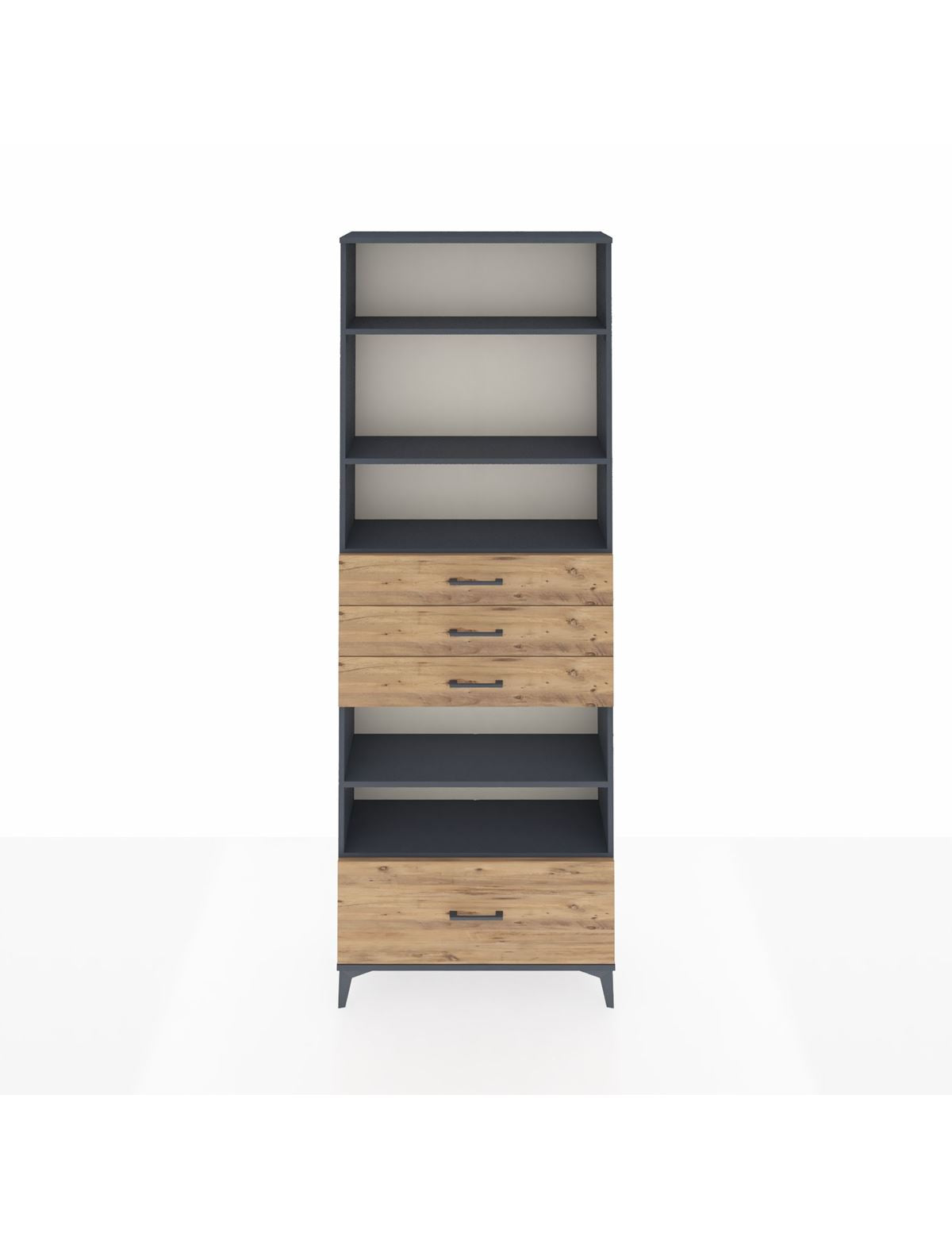 Arges Dolap 5 Raflı 4 Çekmeceli 88x30x243 Antrasit-Çam