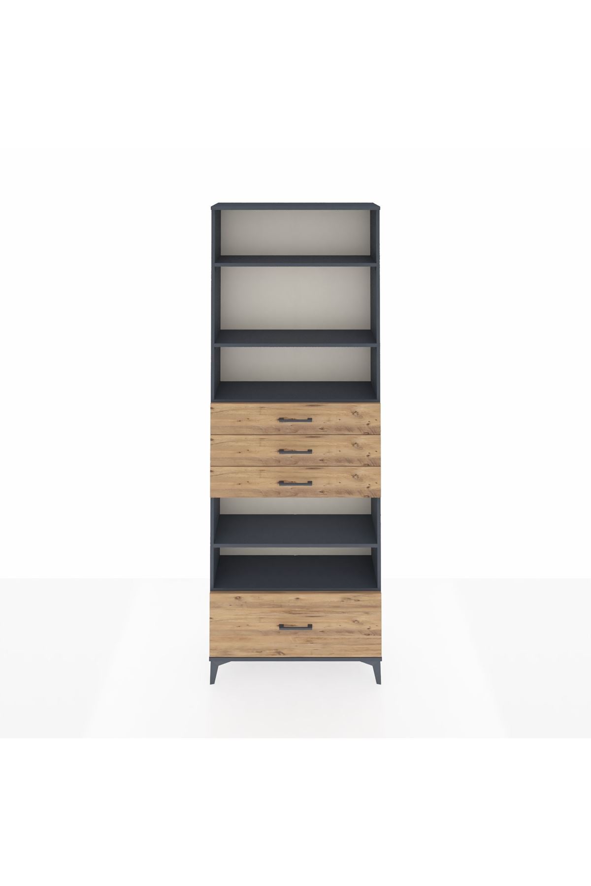 Arges Dolap 5 Raflı 4 Çekmeceli 88x30x243 Antrasit-Çam