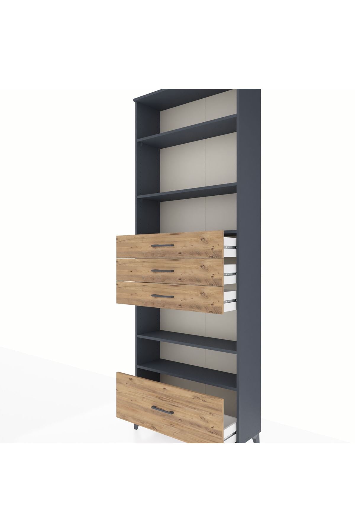 Arges Dolap 5 Raflı 4 Çekmeceli 88x30x243 Antrasit-Çam